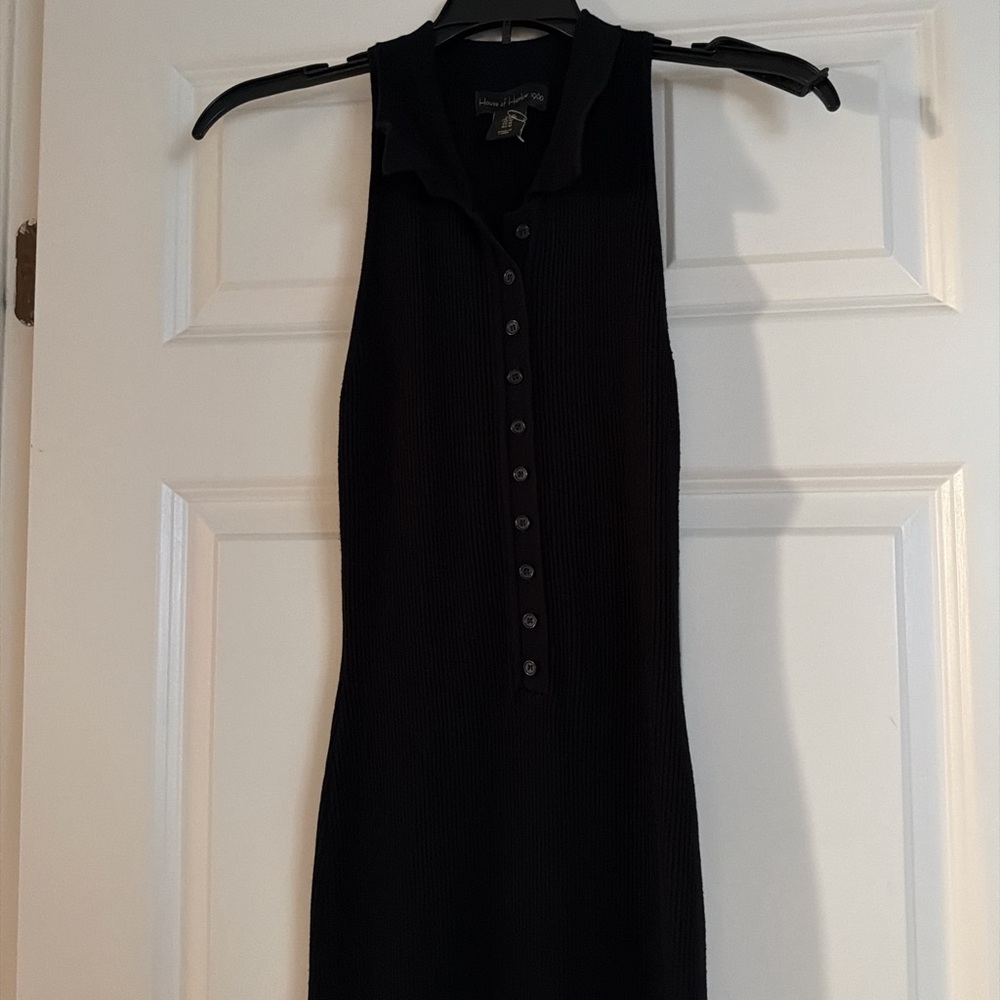 House of Harlow 1960 Black Sleeveless Polo-Button Midi Dress